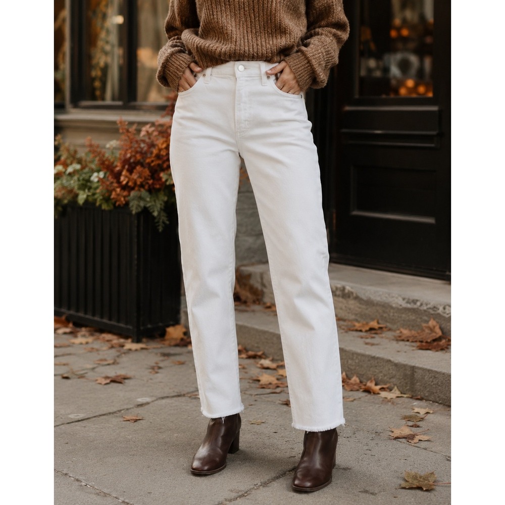 Gap Denim Wide Straight White High Rise Raw Hem Jeans Womens Size 27 4 Regular